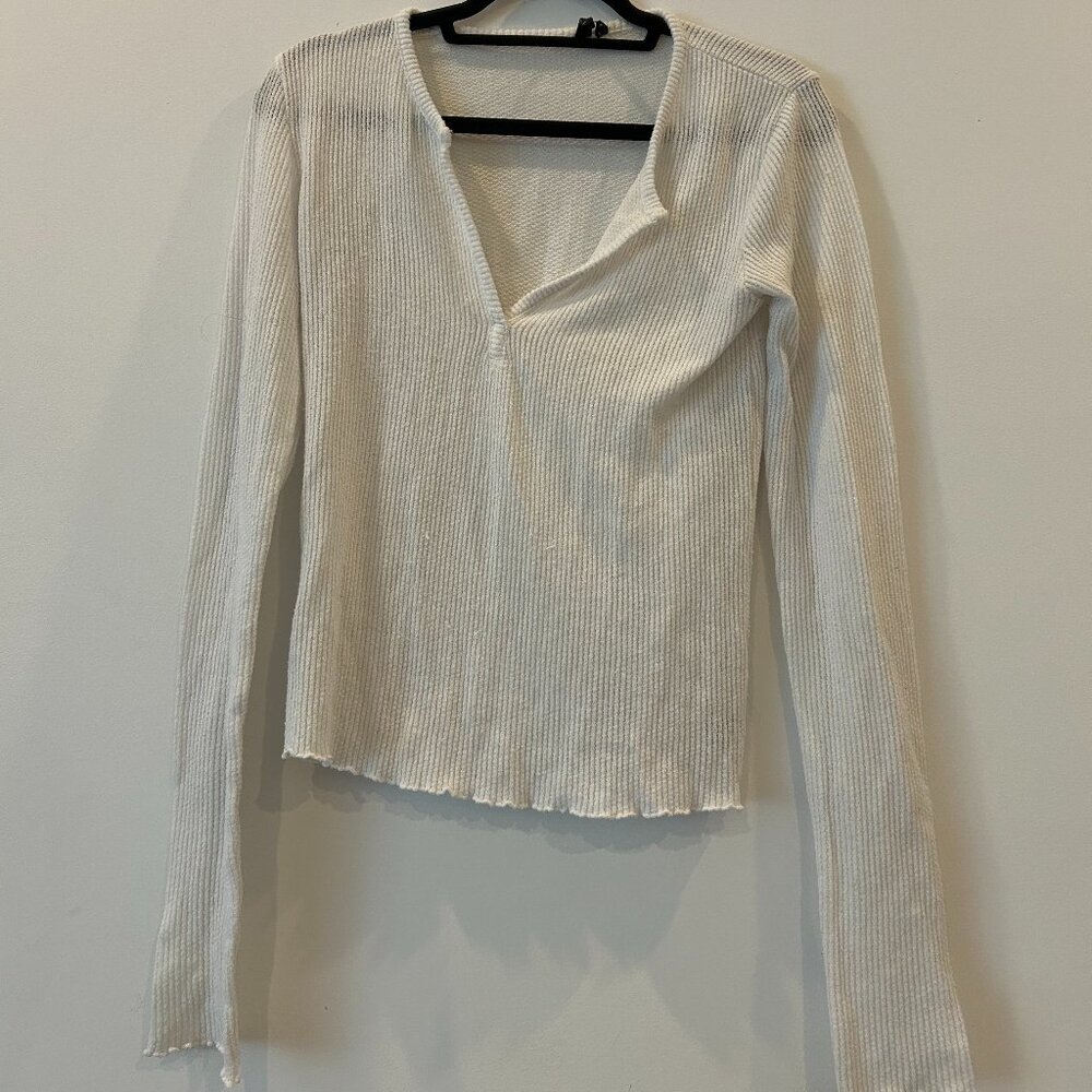 Urban Outfitters Out From Under White Lettuce Edge Long Sleeve Top